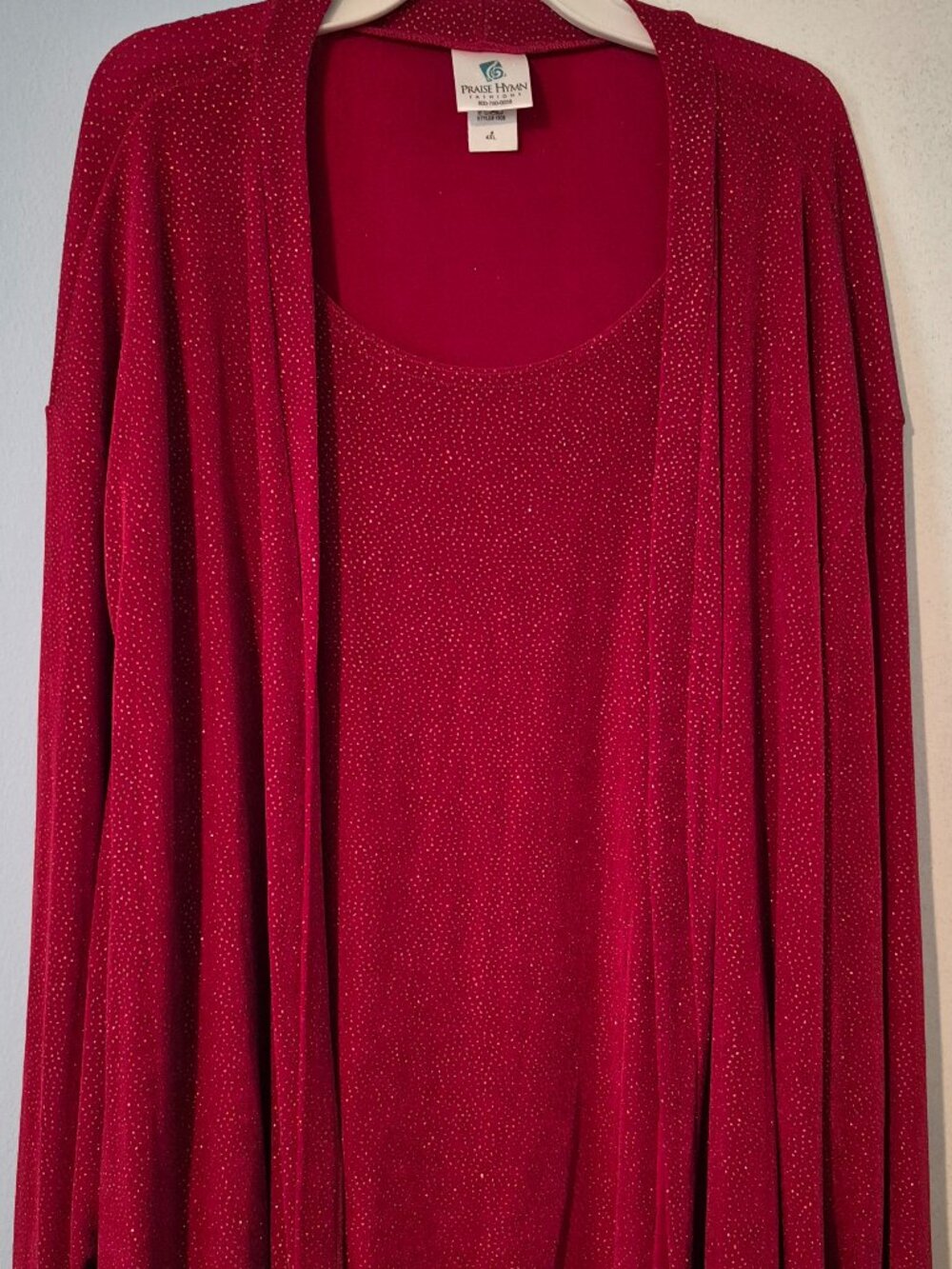 Praise Hymn Fashions Cardigan Sweater Red Attached Top Red Open Front Womens 4XL